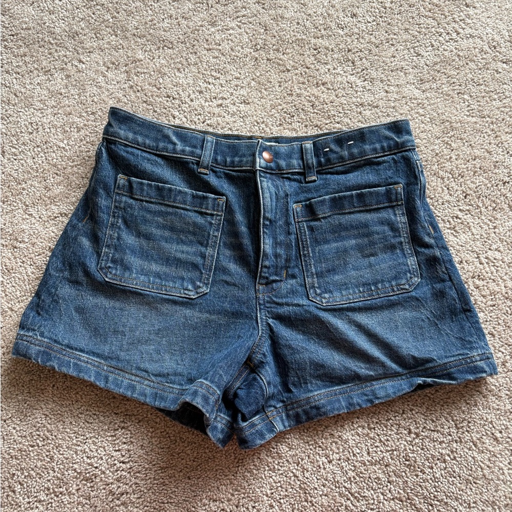 Madewell Dark Blue Denim Jean Shorts with Front Patch Pockets